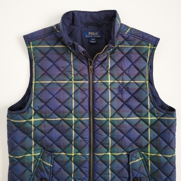 NEW Polo Ralph Lauren Puffer Vest Tartan Plaid Boys L Navy Blue Green NWOT - Picture 5 of 10